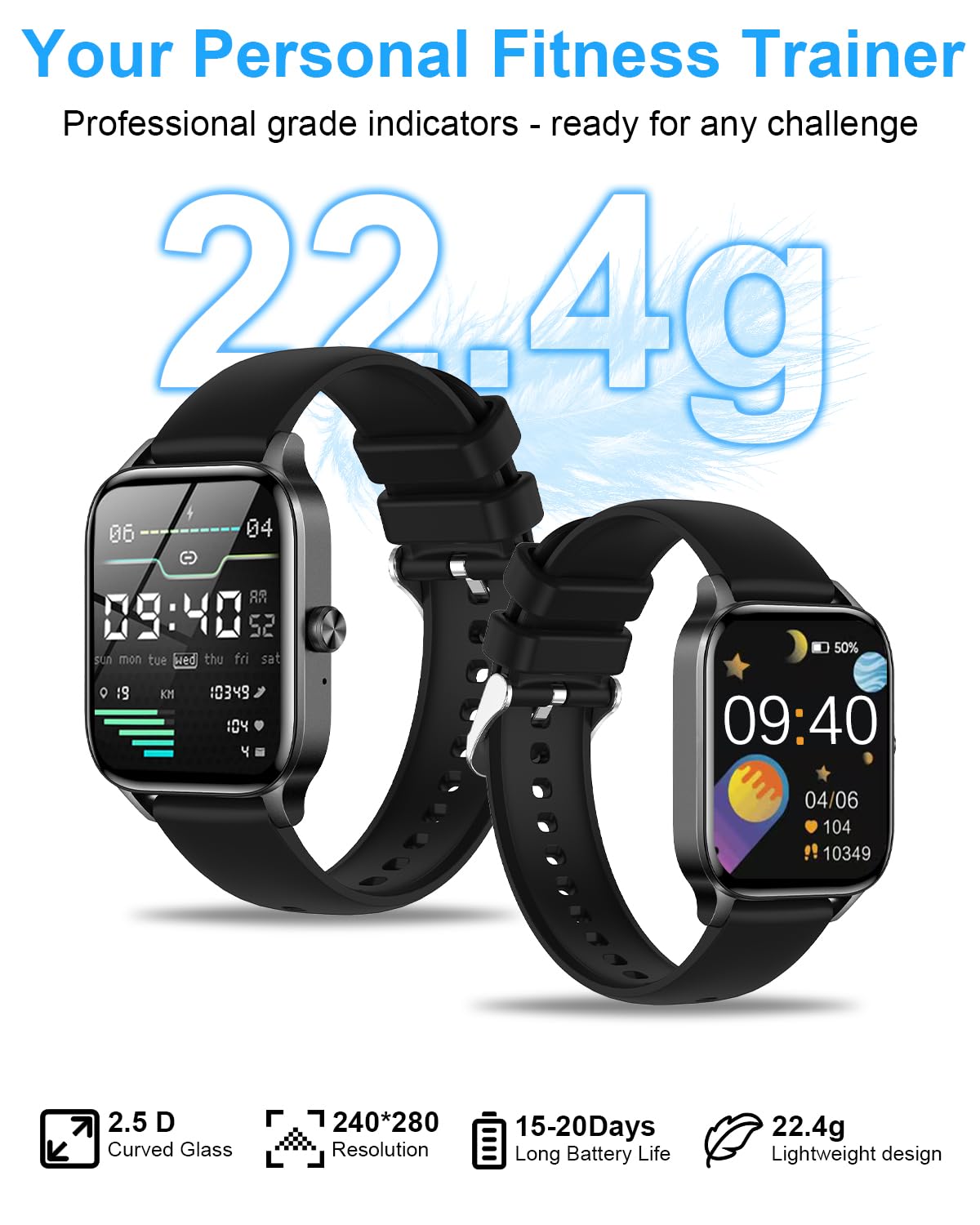 Smart Watch for Men Women, 1.85"HD Fitness Tracker (Answer/Make Call/Messages),130+ Sport Modes with 24/7 Heart Rate/Sleep Monitor/Pedometer, IP68 Waterproof, Smartwatche for Android&iOS (Black)