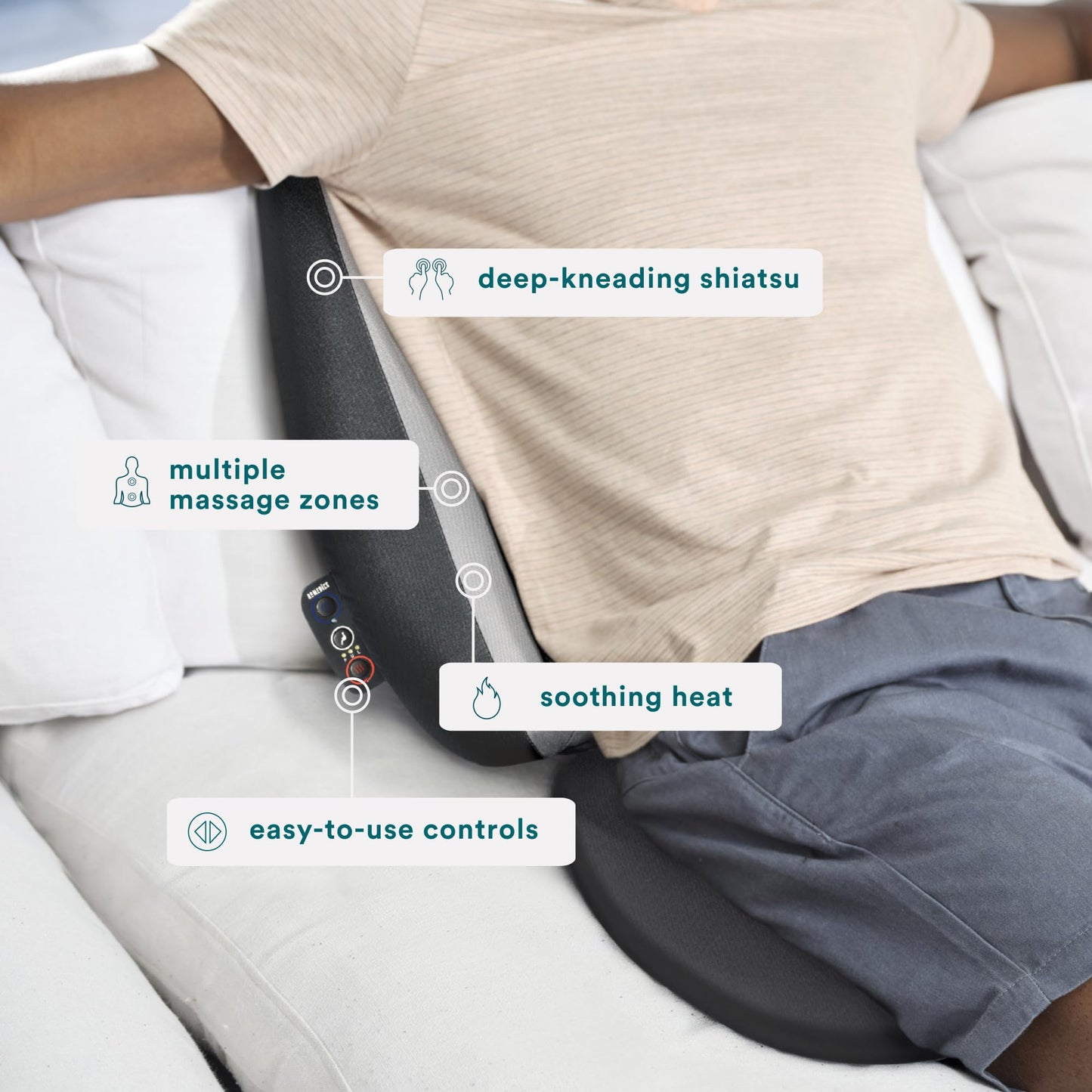 Homedics Shiatsu Massage Cushion with Soothing Heat, Deep-Kneading Massage, Targets Pressure Points All Over Back, Soothing Heat, Relax Overworked Muscles, Release Tension, Reduce Back Pain