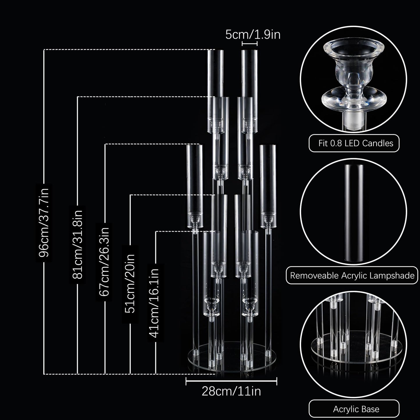 12PCS Acrylic Candle Holder for Party Table Centerpiece,Clear Acrylic Candelabra Centerpiece for Wedding Christmas Baby Shower Event Candles,Fit 0.8" LED Candles"
