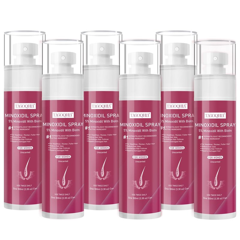 5% Minoxidil for Women Hair Regrowth Spray, hers hair regrowth treatment Infused with Biotin, Extra Strength Treatment to Combat Hair Loss and Thinning, 6 Bottles（100 Ml)