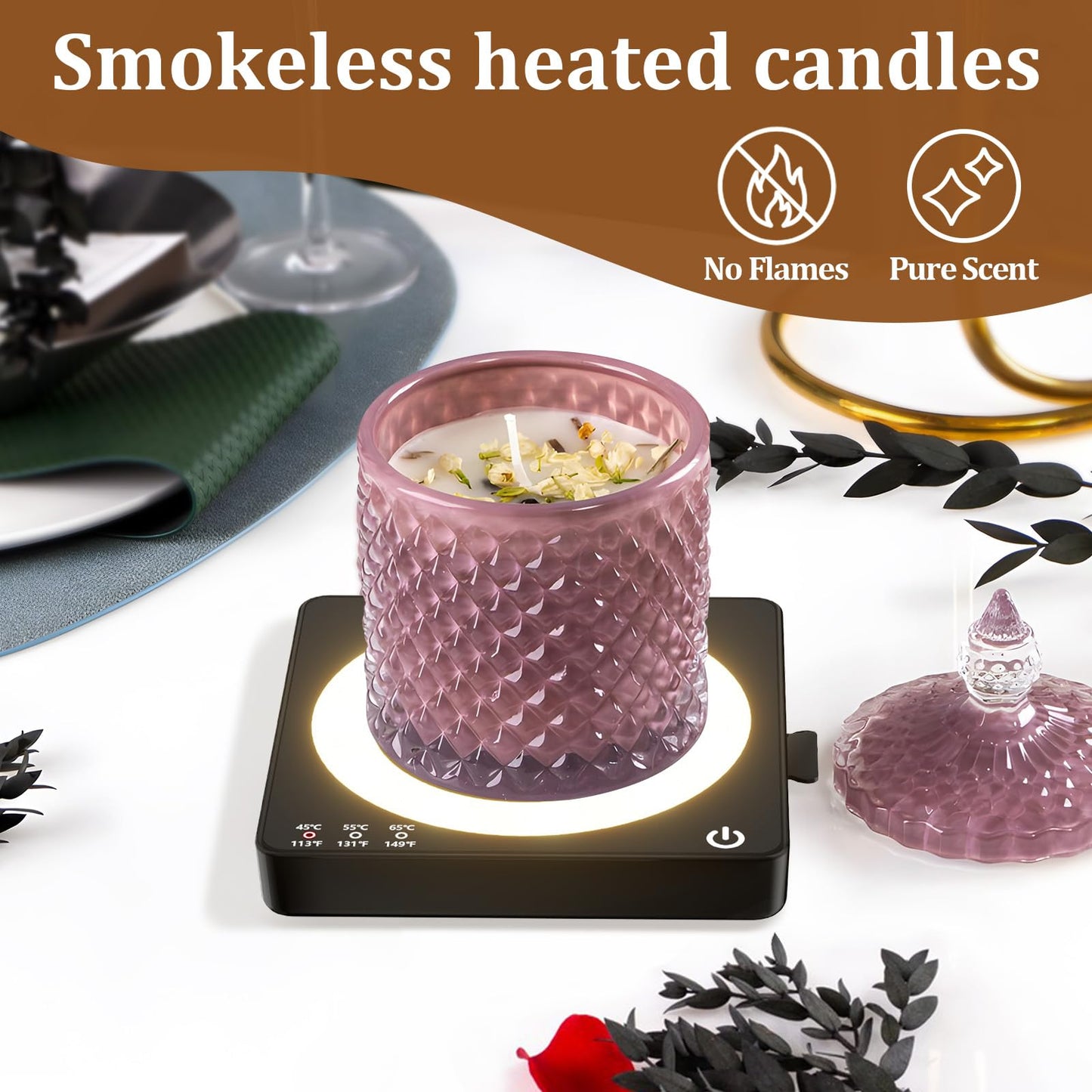 WHOLEV Coffee Mug Warmer, Smart Mug Warmer, 15W Wireless Phone Charging, 3 Heat Settings Temperature Controlled, 8H Auto Off, Candle Warmer, Safe for Heating Coffee, Beverage, Milk, Tea