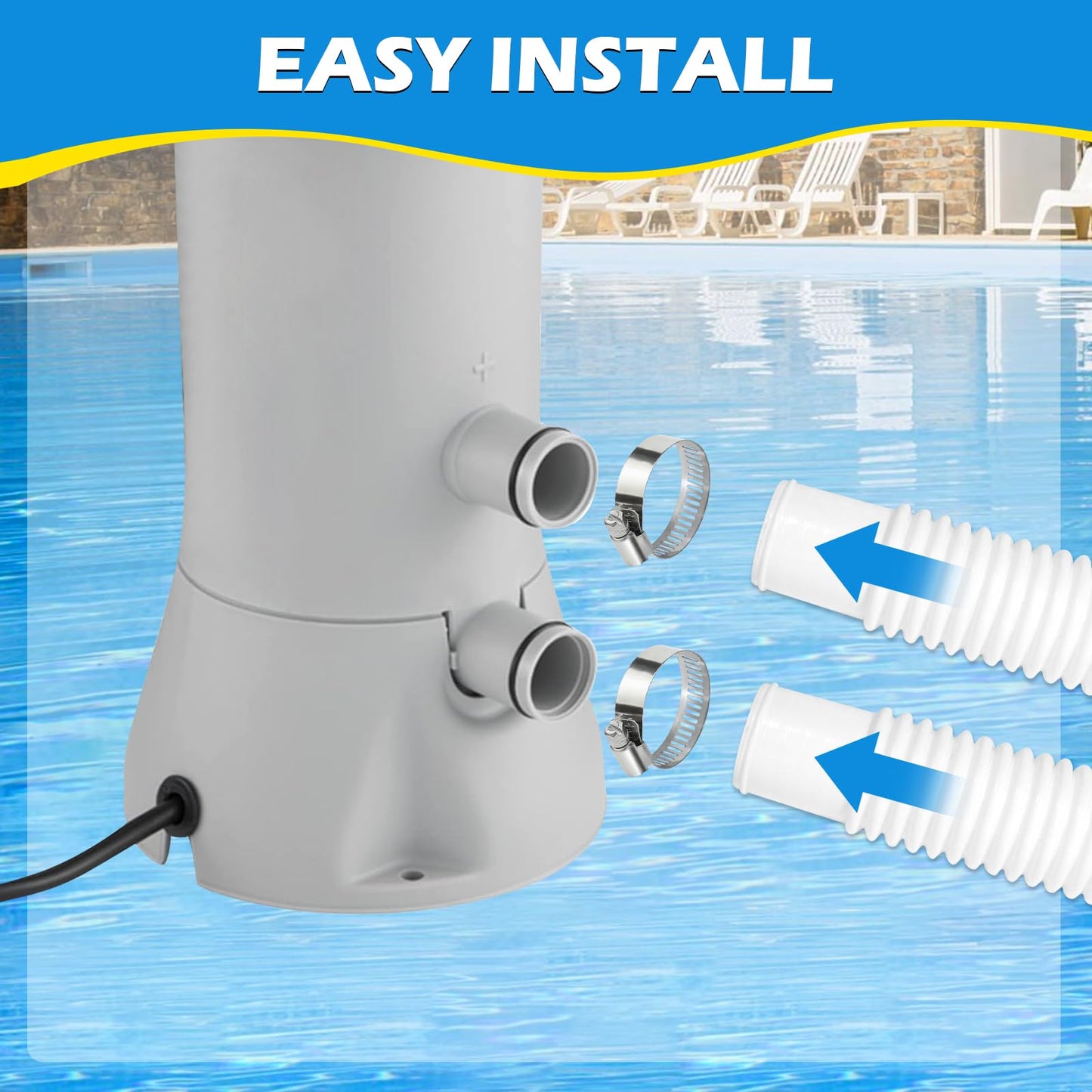 2 Pcs 1.25" Pool Hose, 59" Long Accessory Pool Pump Replacement Hoses, Compatible with All Above Ground Pool Filter Pumps that Use 1 1/4 Diameter Hoses