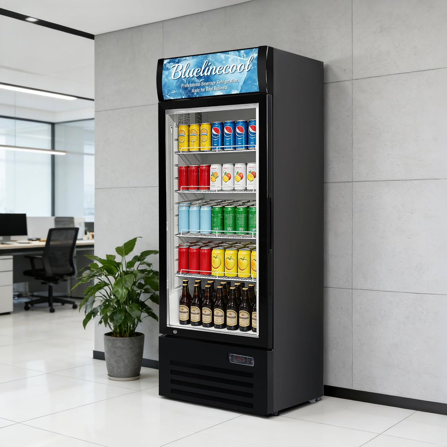 Bluelinecool Commercial Refrigerator Beverage Cooler, 12.5 Cu.Ft Display Refrigerator with Glass Door, Drink Fridge with Led Light, 4 Adjustable Shelves, Merchandiser Refrigerator for Beer, Bar, Shop