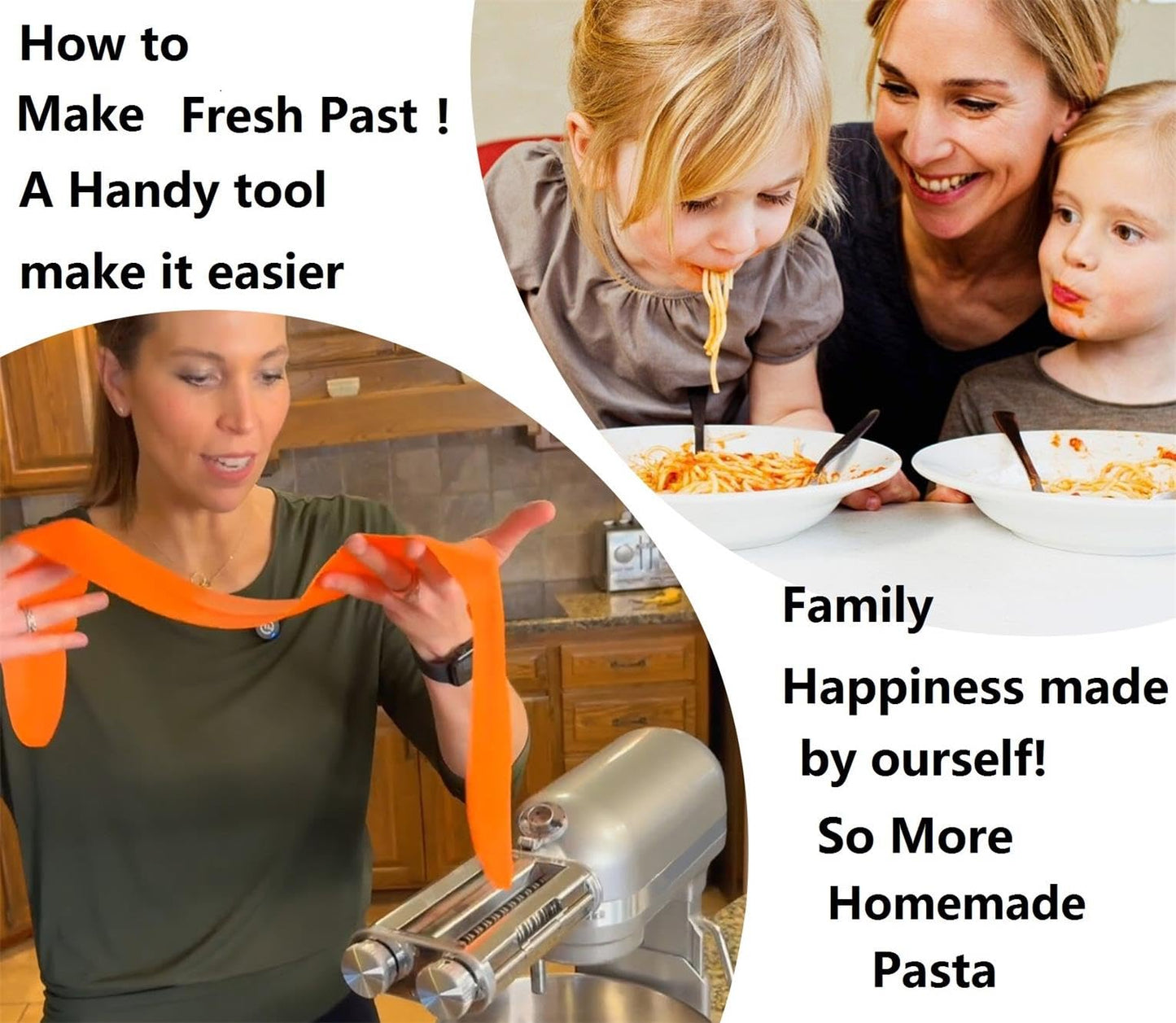 FavorKit Pasta Maker Attachment 3 in 1 Set for KitchenAid Mixers Plus Hub Knob Screw Accessory Included Dough Sheet Roller, Spaghetti & Fettuccine Cutters and Cleaning Brush