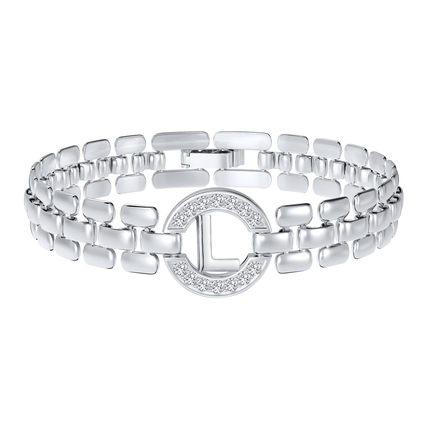 WEDDINEN Initial Bracelet,Silver Letter Bracelets for Women, Thick Bangle Wrist Gold Alphabet Bracelets for Women, Christmas Gifts for Women Jewelry Initial L Charm Chain