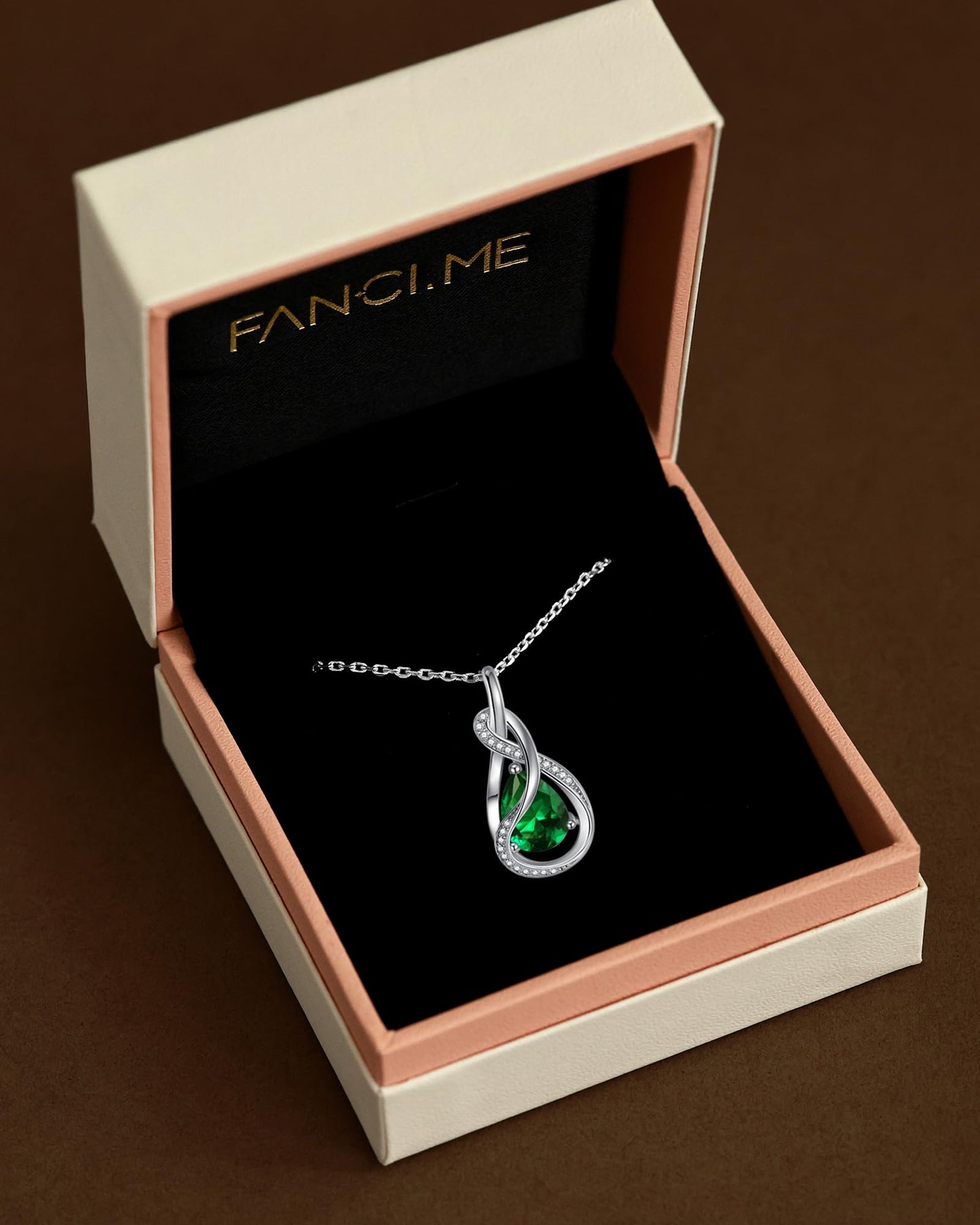 FANCIME Emerald Necklace May Birthstone Sterling Silver Infinity Knot Pendant Necklace Green Gemstone Fine Jewelry Birthday Mothers Day Gifts for Women Mom