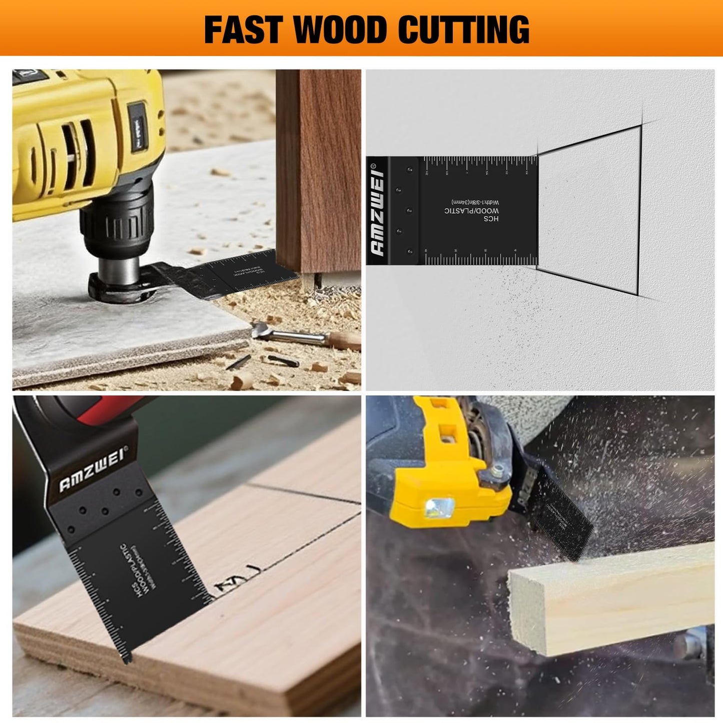AMZWEI 100Pcs Oscillating Tool Blades, Professional Universal Oscillating Saw Blades Wood Metal Cutting, Multitool Blades Compatible with Dewalt, Milwaukee, Dremel, Ryobi, Bosch