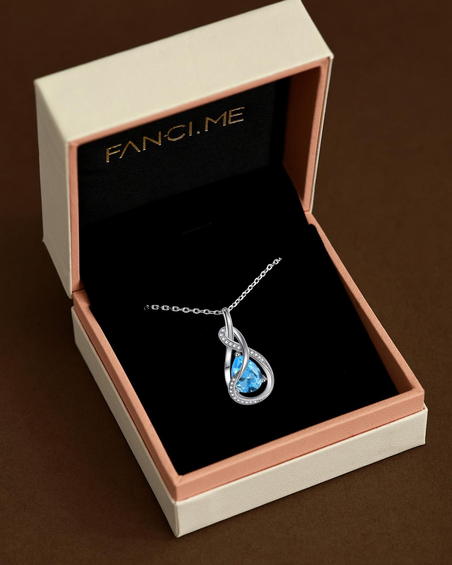 FANCIME Aquamarine Necklace March Birthstone Sterling Silver Infinity Knot Pendant Necklace Blue Gemstone Fine Jewelry Birthday Mothers Day Gifts for Women Mom