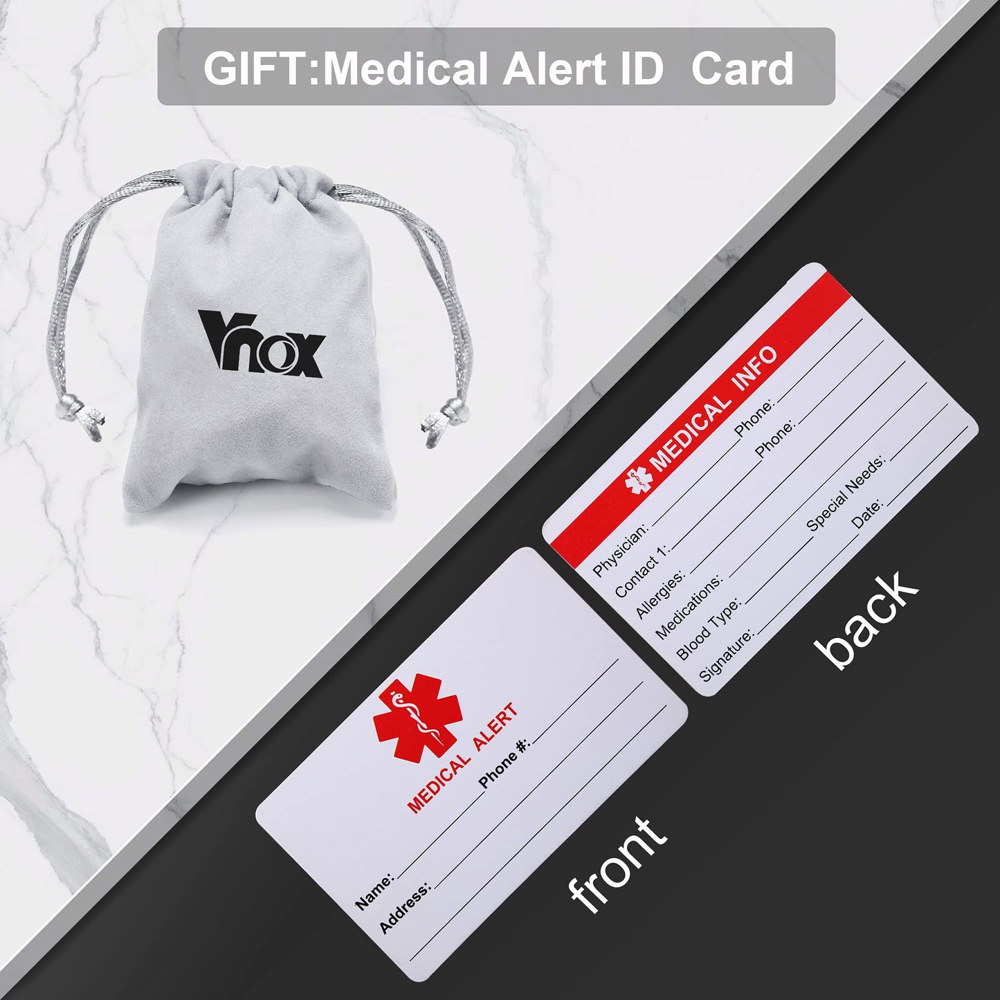 VNOX NO Needles OR BP This ARM Medical Alert ID Black Silicone Rubber Stainless Steel Adjust Bracelet Wristband