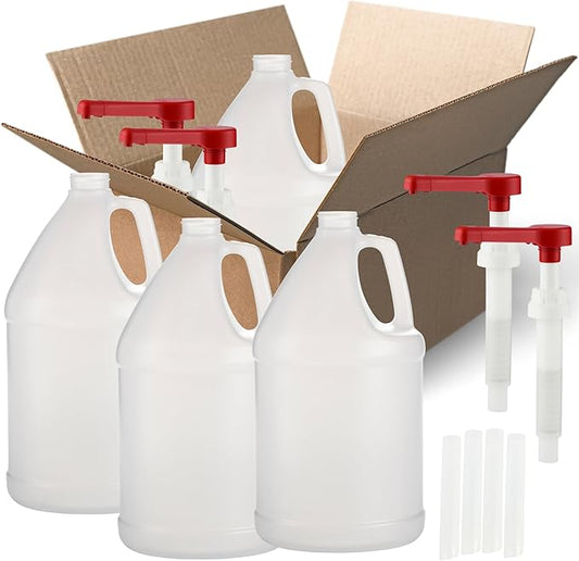 Rani Containers | 1 Gallon HDPE Plastic Jug with Reshipper Box & Pump Dispenser | Home & Commercial Use, Containers for Water, Sauces, Food, Soaps, Detergents, Liquids | Made in USA - Pack of 4