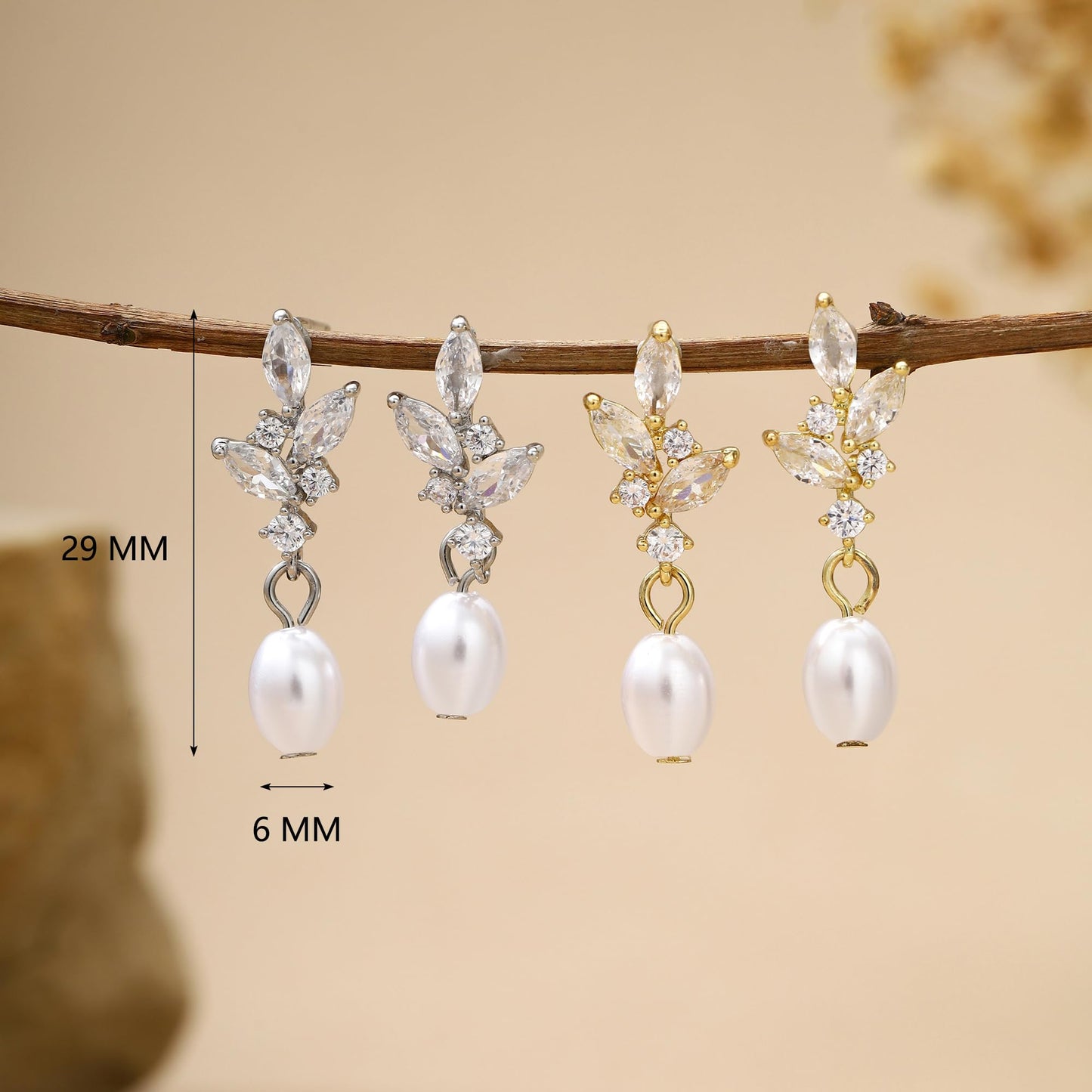 Solistra Pearl Earrings for Women Dainty Diamond Pearl Drop Dangle Earrings 14k Gold Plated for Weddings Bridesmaid Gifts