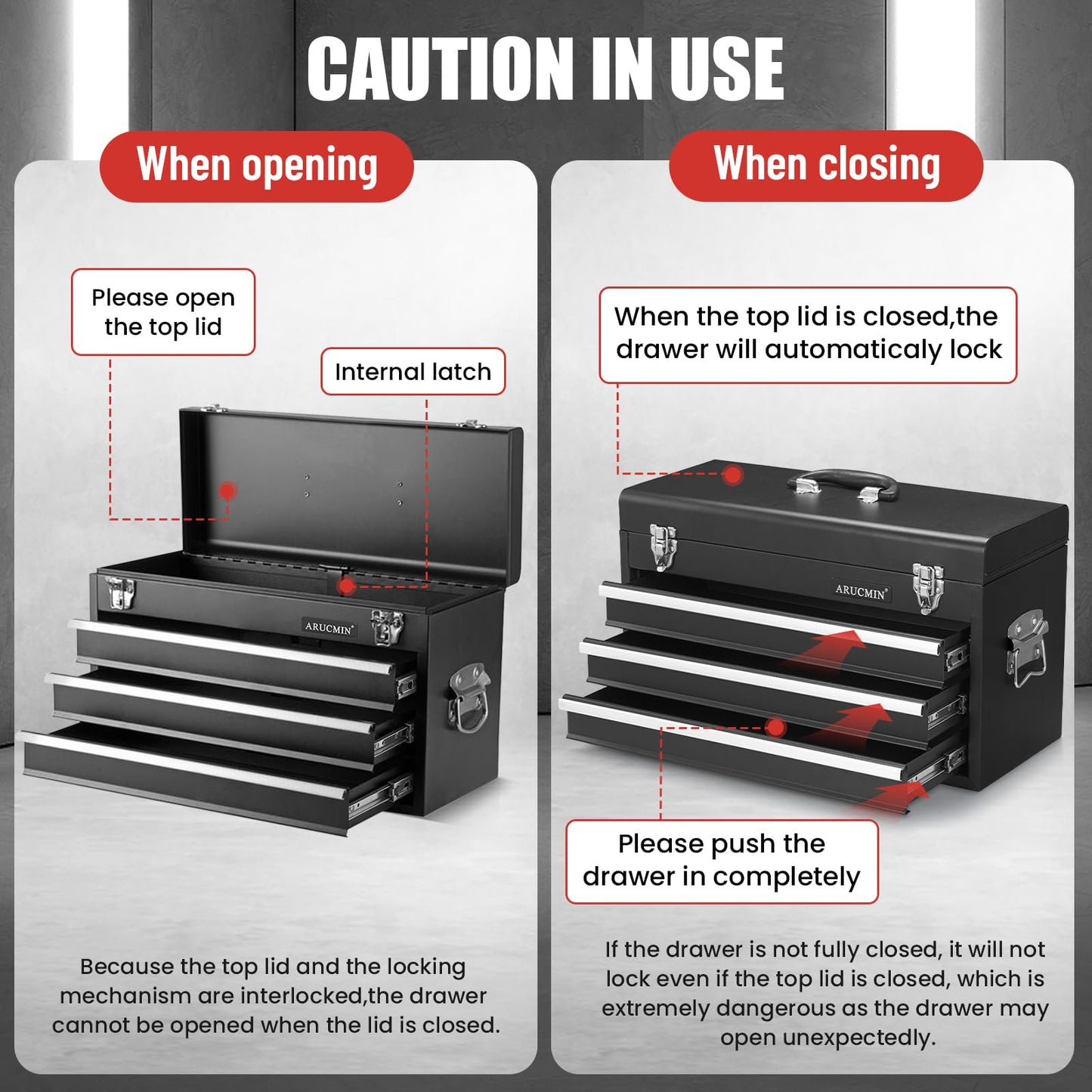 ARUCMIN 438-Piece Mechanics Tool Set with 3-Drawer Heavy Duty Metal Box Repair Tool Kit -02