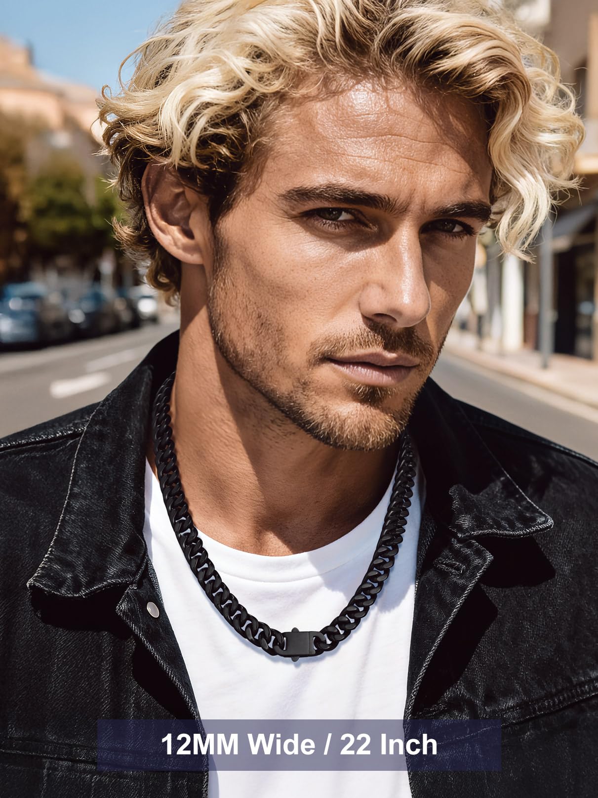 Bandmax 12MM Wide Chunky Big Black Chain Necklaces for Men 80S 90S Party Old School Necklace Chain Jewelry Stainless Steel Mens Necklaces
