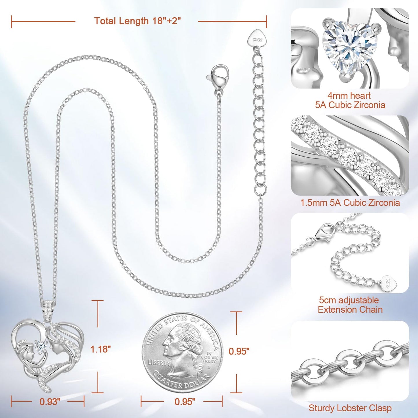 Zifeel Mothers Day Gifts for Mom Wife Her Grandma, S925 Sterling Silver Birthstone Necklaces Jewelry for Women, Mother's Day Love Heart Pendant Necklace for Anniversary Birthday Christmas Day