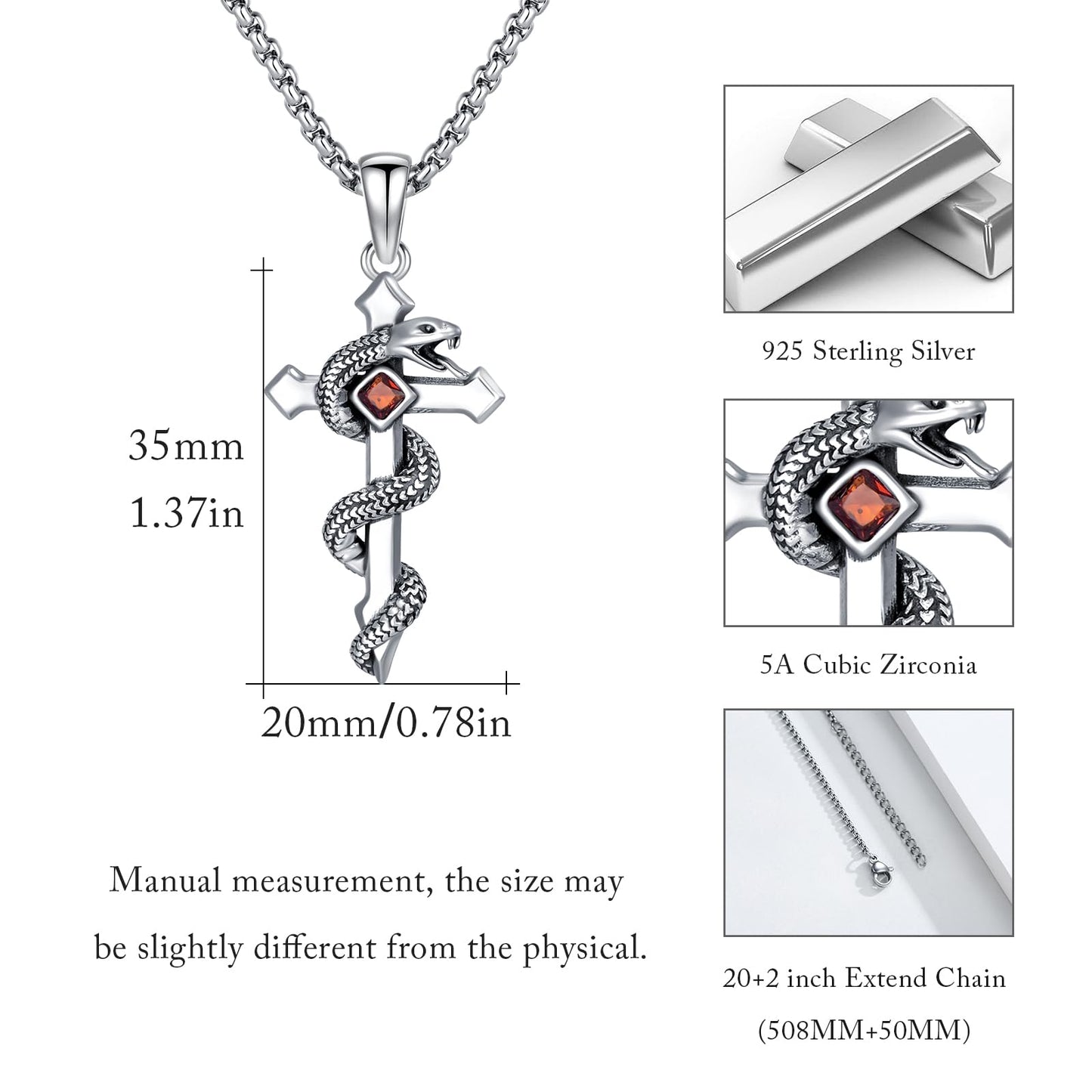 YEESIA Snake Necklace for Women Men 925 Sterling Silver Snake Amulet Cross Pendant Vintage Gothic Punk Jewelry Gifts for Men