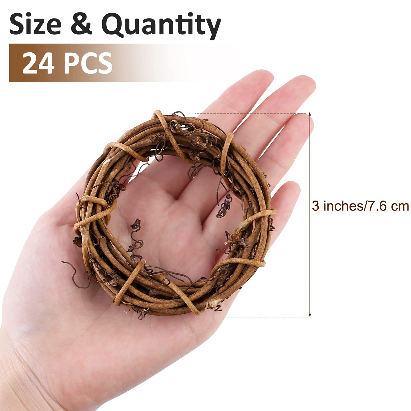 Ruisita 24 Pieces 3 Inch Grapevine Wreaths Vine Branch Wreath Natural Christmas Rattan Wreath Garland Decoration for Christmas Holiday Craft or Wedding Supplies