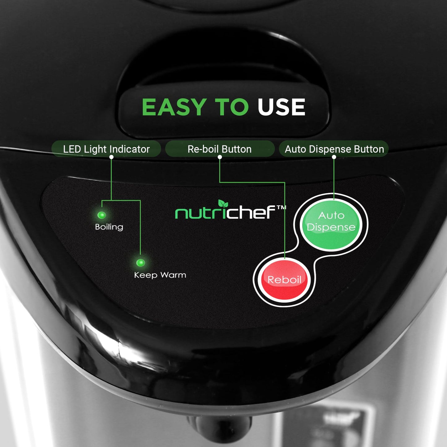 NutriChefKitchen Hot Water Urn Pot Insulated Stainless Steel,Auto & Manual Dispense,Auto Boiler,Safety Lock Shutoff 3.38 QT /3.2L - Auto Boiler Shut Off -One size