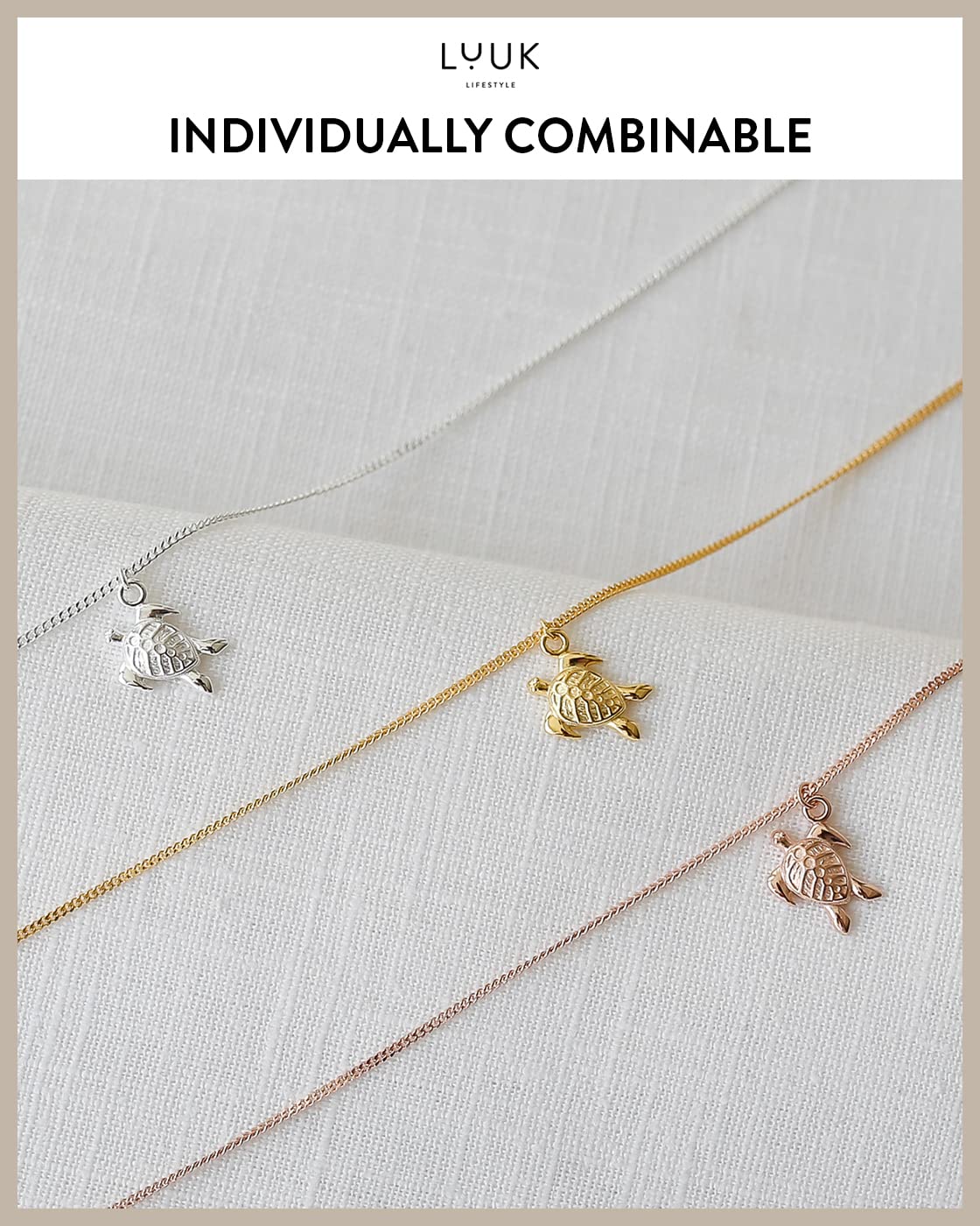 LUUK LIFESTYLE Necklace with turtle pendant and HAPPINESS gift card, 925 sterling silver, 19” chain length, jewelry for everyday life, beach, summer, tropical motif, water and sand resistant, gold
