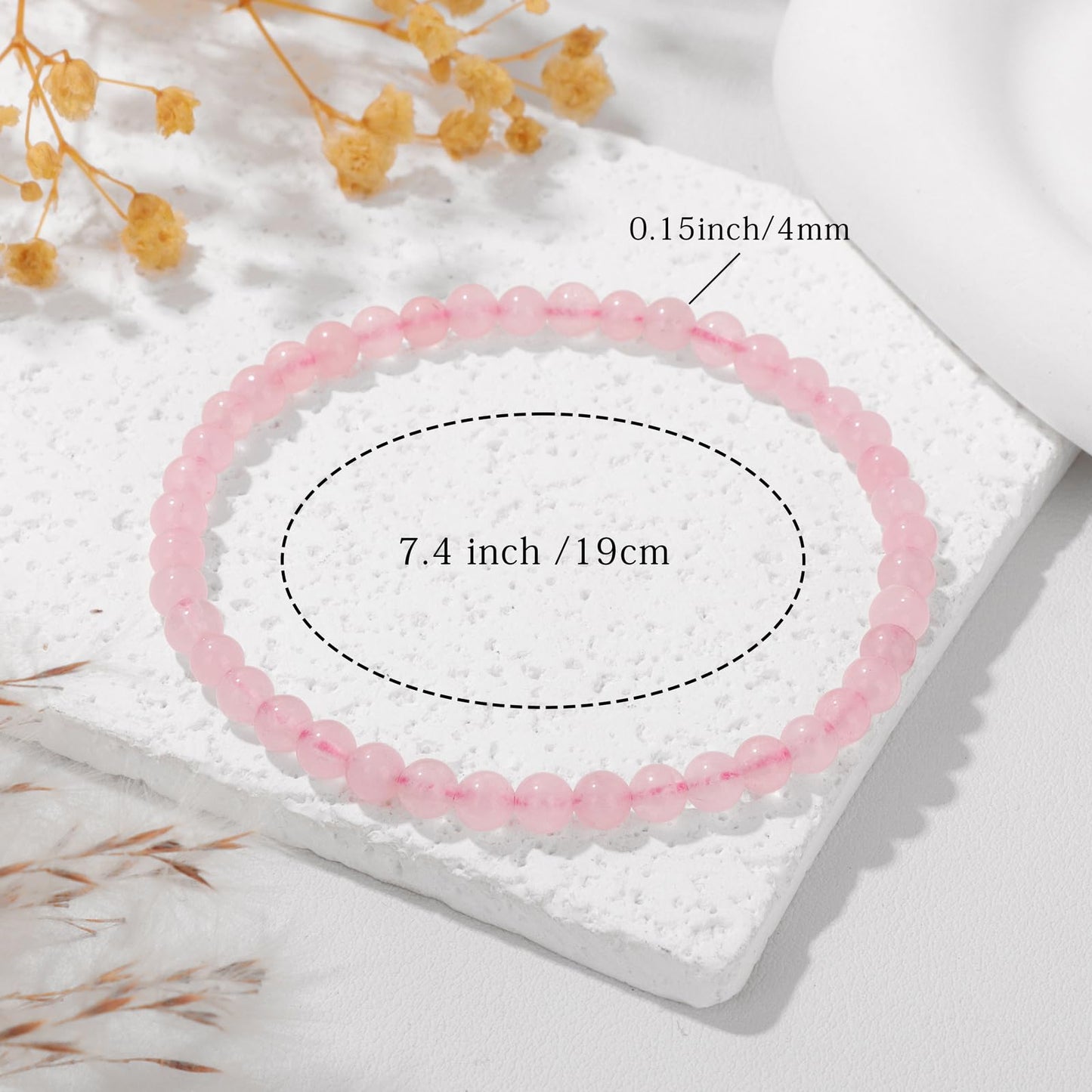 Bolinailo Crystal Beaded Bracelets for Women 4mm Rose Quartz Bead Handmade Gemstone Stretch Elastic Bracelet Natural Stone Crystal Healing Reiki Spiritual Jewelry Gifts