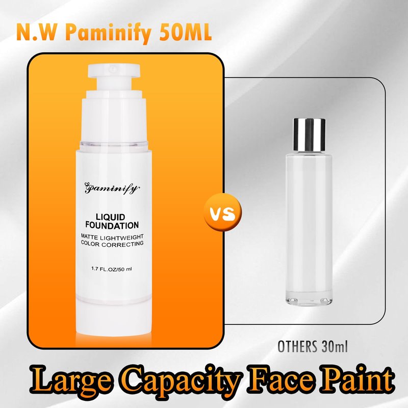Paminify 50ml Clown White Liquid Foundation for Halloween,White Face Paint Waterproof Foundation for Skeleton Goth Vampire Joker Ghost Mime Gothic Base,Pale Face Makeup for Cosplay