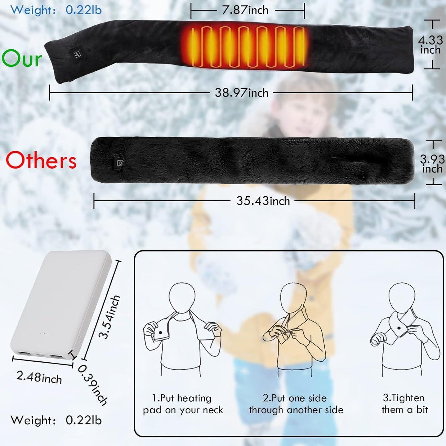Neck Heating Pad Heated Scarf Rechargeable,Heating Pad for Neck Pain &Stiffness Relief,Heated Neck wrap Warmer with 7000mAh Power Bank,Cordless Thermal Neck Brace,Gifts for Women Men (Black)