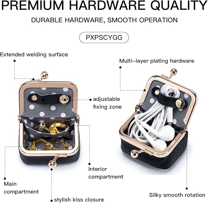 Genuine Leather Mini Jewelry Box - Vintage-Inspired Travel Jewelry Organizer with Kiss Lock, Compact Ring Box for Women, Perfect for Earrings, Rings, Necklaces, Bracelets (B Green)
