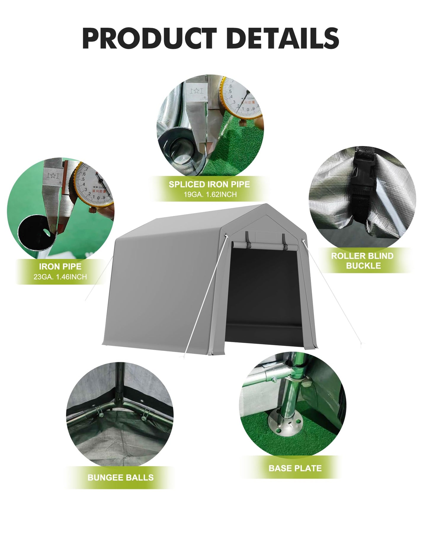 GarveeLife 6 x 8 ft Carport Storage Shed, Portable Garage with Roll-up Zipper Door, Heavy Duty Waterproof Tarp, Storage for Motorcycle, Bike, Firewood, Garden Tools