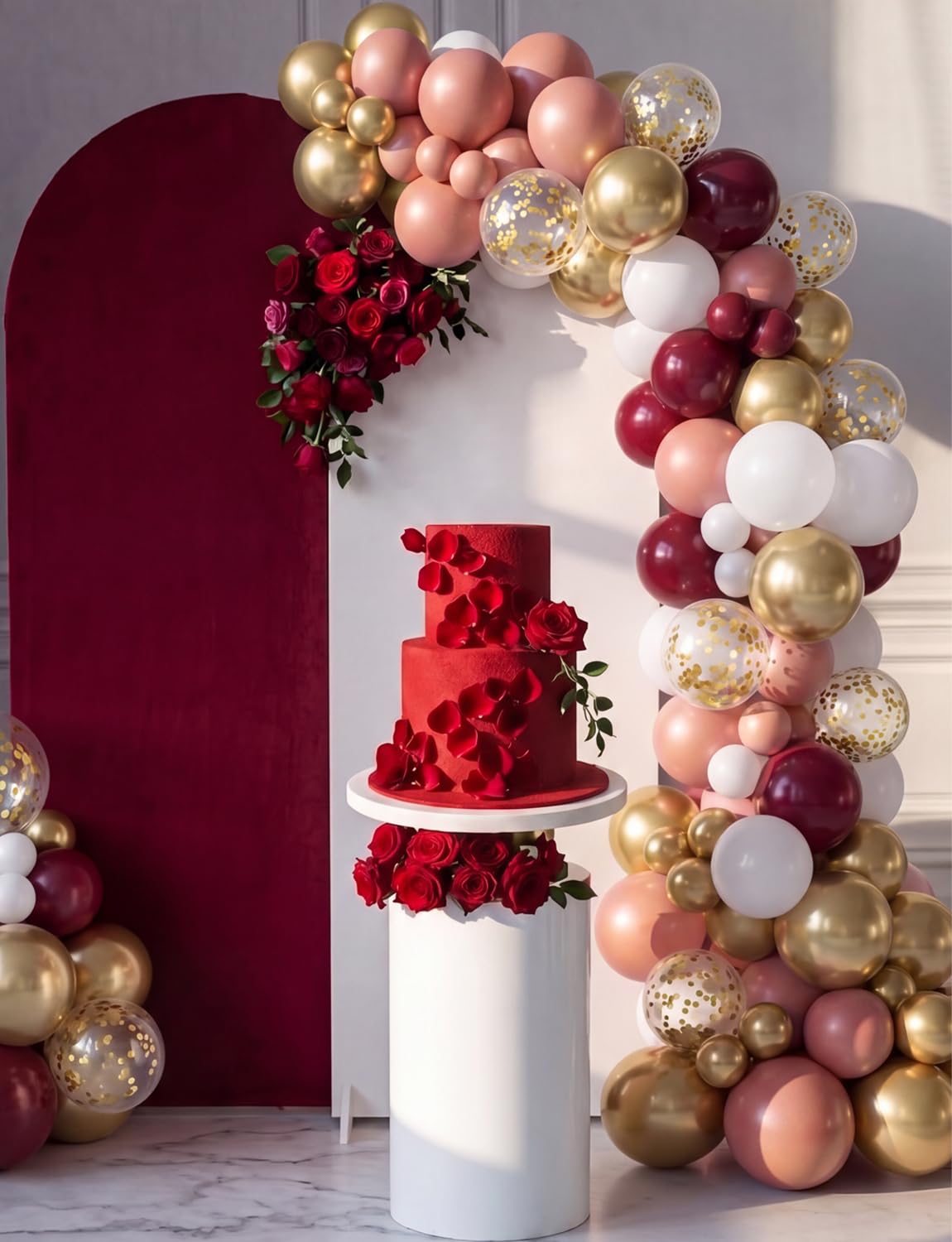 Adeyoo Burgundy Balloon Arch Kit, 139Pcs Balloon Garland Kit with Burgundy, Rose Gold, Gold and White Balloons and Confetti, Elegant Decoration for Wedding, Bridal Shower, Birthday, Bachelorette Party