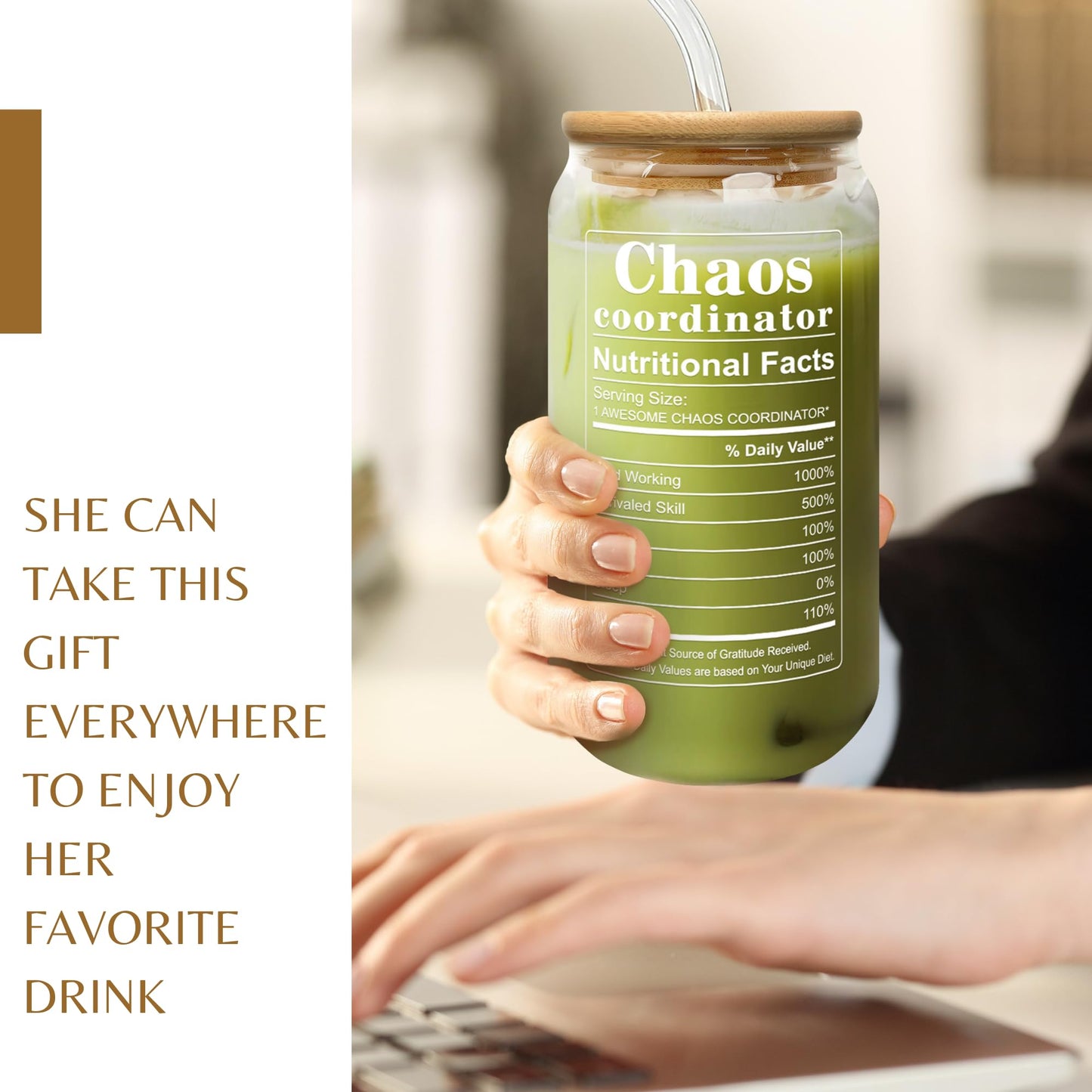 TEEBIM Thank You Gifts for Women, Boss, Coworker, Manager, Office, Teacher, Nurse, Mom - Chaos Coordinator Gifts - Administrative Professional Day Gift, Boss Lady Birthday Gift Ideas - 16 Oz Can Glass
