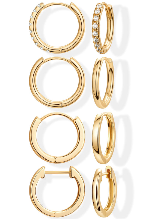 12mm Gold Plated Hoop Earrings Set for Men Gold Plated Stack Cartilage 3 hole Earrings for Multiple Double Piercing Lightweight Clip On Jewelry Gifts for Men