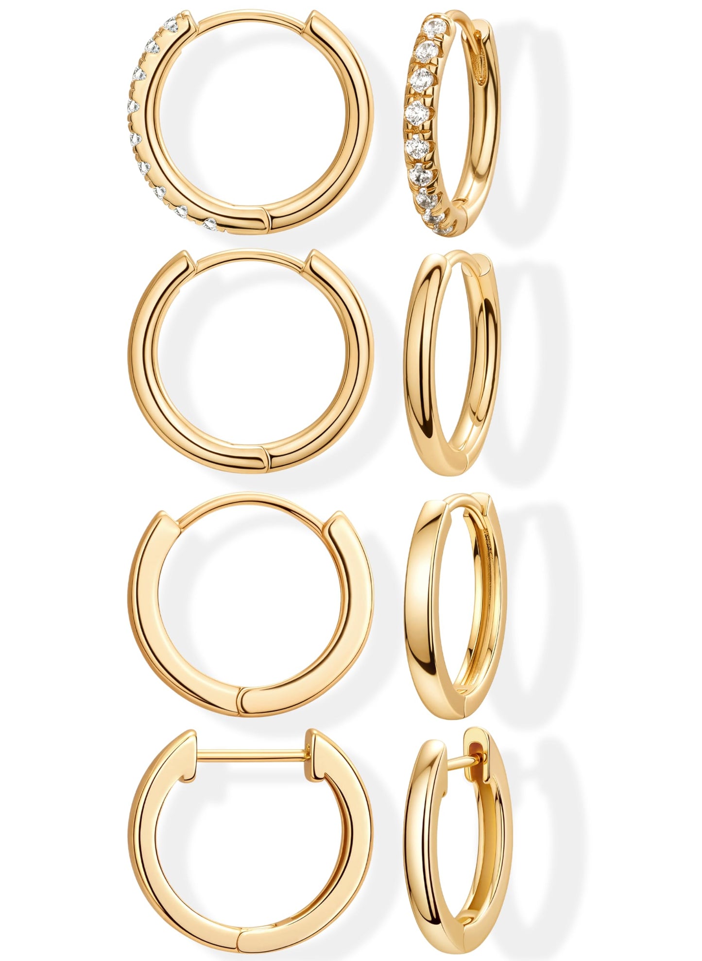 6mm Small Hoop Earrings Set for Women 14K Gold Plated Huggie Mini Cute Cartilage Earrings Set for Multiple Piercing Tragus Helix Rook Piercing Jewelry Lightweight Clip On