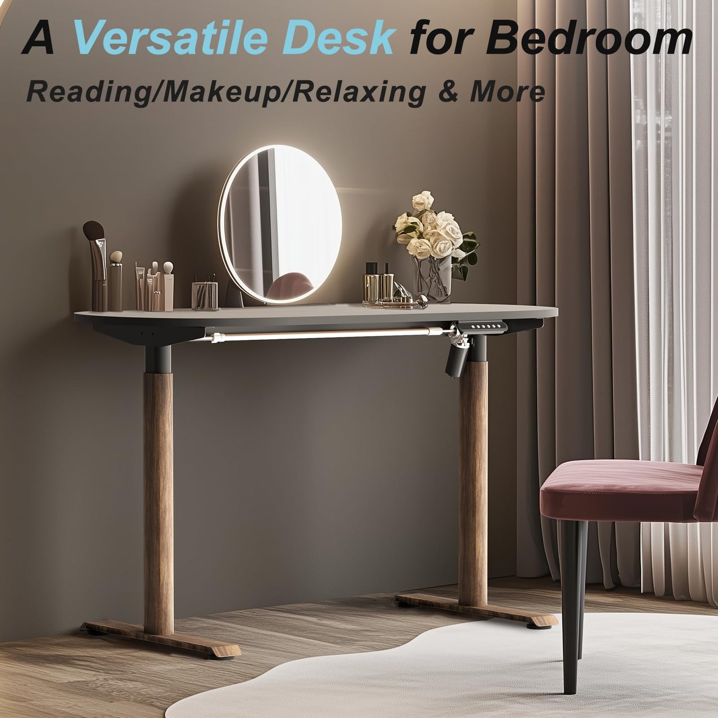 ERGO COLLECT Oval Leg Electric Standing Desk, 48x24 Inch Whole-Piece Oval Desktop, Height Adjustable Sit Stand Workstation for Home Office, Walnut (48x24)