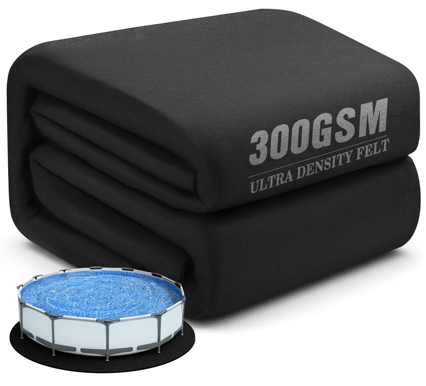 UIRWAY 15FT Round Pool Liner Pad, [2026 New 300G/M² Thicker Heavy Duty] Geotextile Under Pool Mat Padding for Above Ground Pools, Black Pool Floor Pad Prevent Punctures, Reinforced Cushion Protection