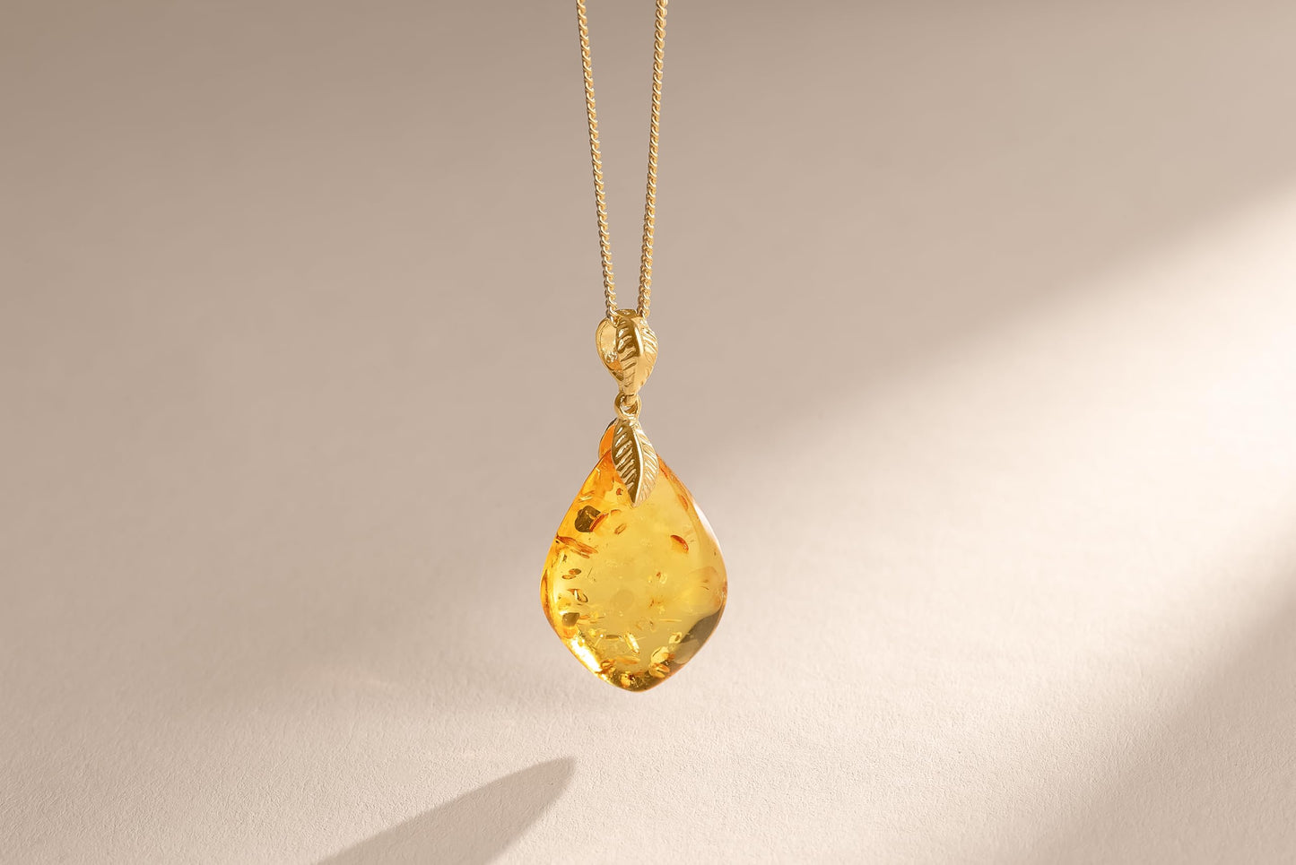 Amber by Mazukna - Baltic Amber Pendant for Women, Sparkling Amber Drop, Gold Plated Sterling Silver ag925 18inch Necklace - Cognac Color Jewelry for Ladies