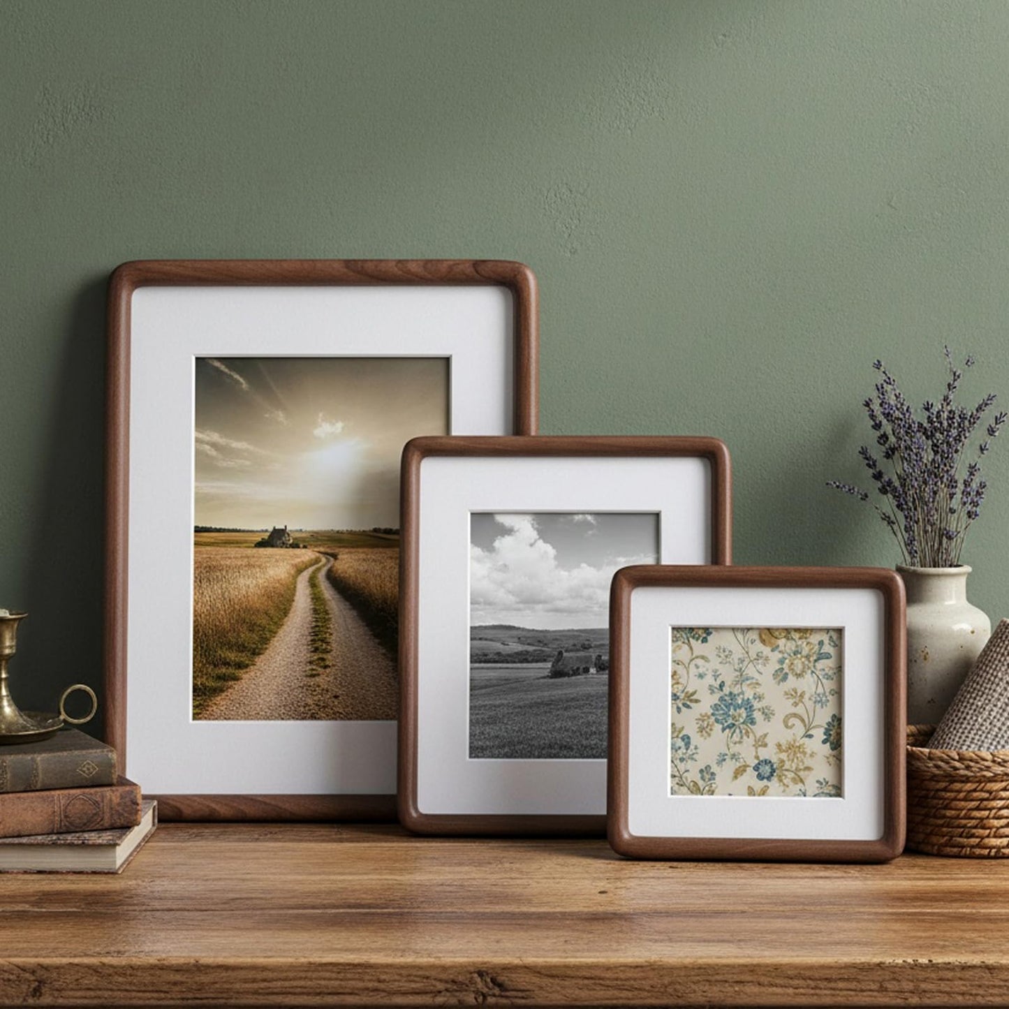 Xzwenru 4x6 Picture Frame Set of 2,Solid Walnut Wood Frame with Real Glass,Rounded Edge Wooden Photo Frame Matted to 4x6 Photo without mat or 3.5x5 picture with mat, For TableTop and Wall Decoration.