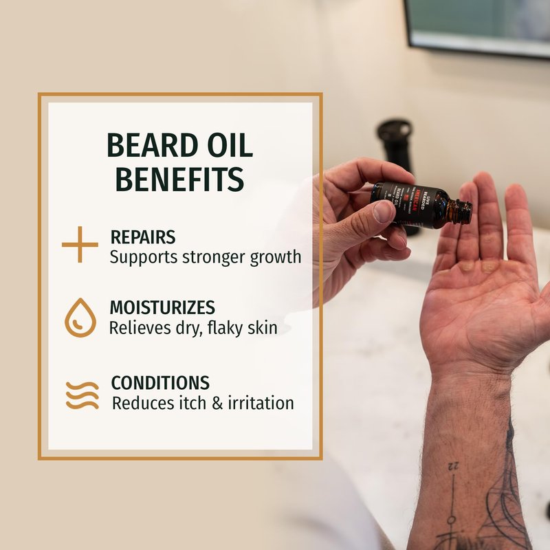 Live Bearded Beard Oil, 1 fl oz - Premium All-Natural Jojoba - Made in the USA - Hair and Skin Care for Men with Dry, Flaky Patches | Legend Scent - Sandalwood, Vanilla
