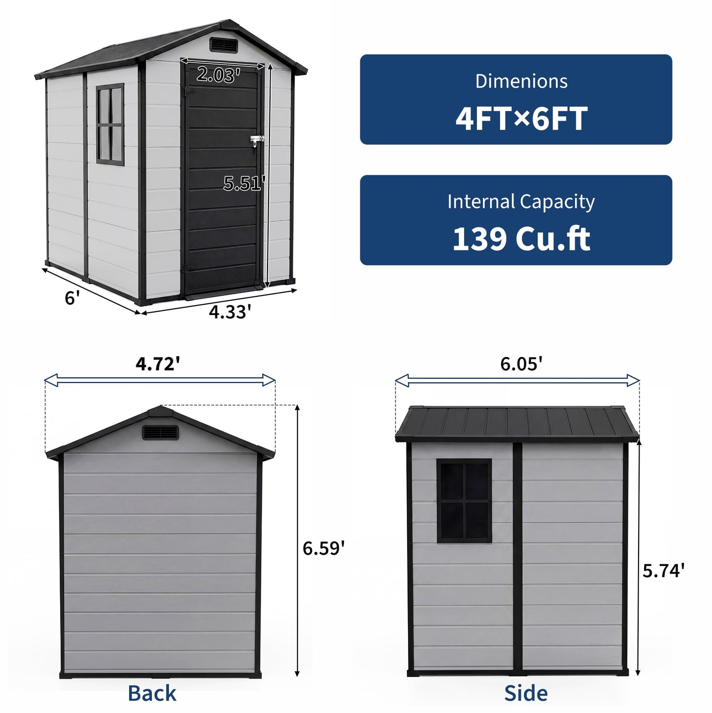 Resin Outdoor Storage Sheds 4x6 ft, Upgraded Double-Wall Outdoor Plastic Shed with Window, Waterproof Lockable Garden Shed for Patio Furniture, Lawn Mower, Bike and Tool Storage