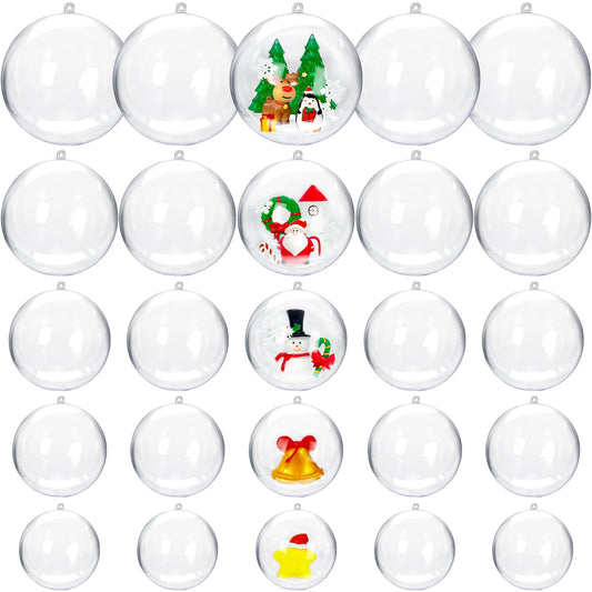 25 Set 50PCS Clear Plastic Fillable Ornaments,Transparent DIY Craft Ball,Clear DIY Christmas Ornament 5 Different Sizes for Wedding,Party,Home Decor
