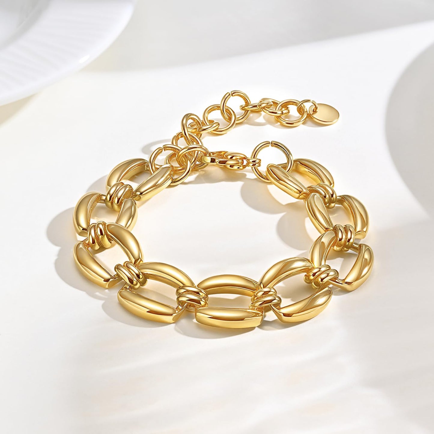 Chunky Gold Bracelets for Women - 18K Gold Plated Cuban Link Bracelet, Stainless Steel Non-tarnish Personality Thick Chain Trendy Jewelry Gift, Christmas Valentines Prom Birthday Gift for Girlfriend