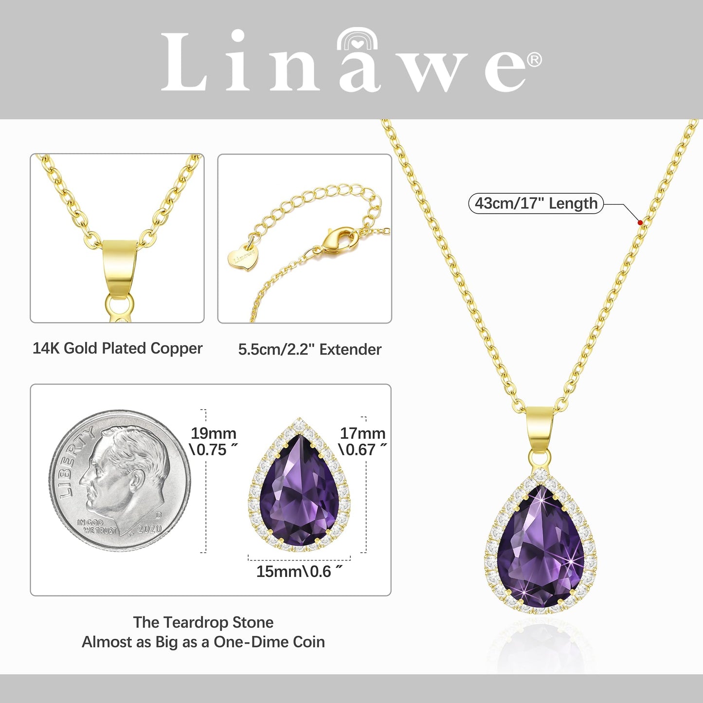 Linawe Amethyst Crystal Chain Necklace for Women Trendy, Purple Imitation Diamond Cubic Zirconia Rhinestone Birthstone Pendant Necklace, Moonstone Moissanite Boho Jewelry Set