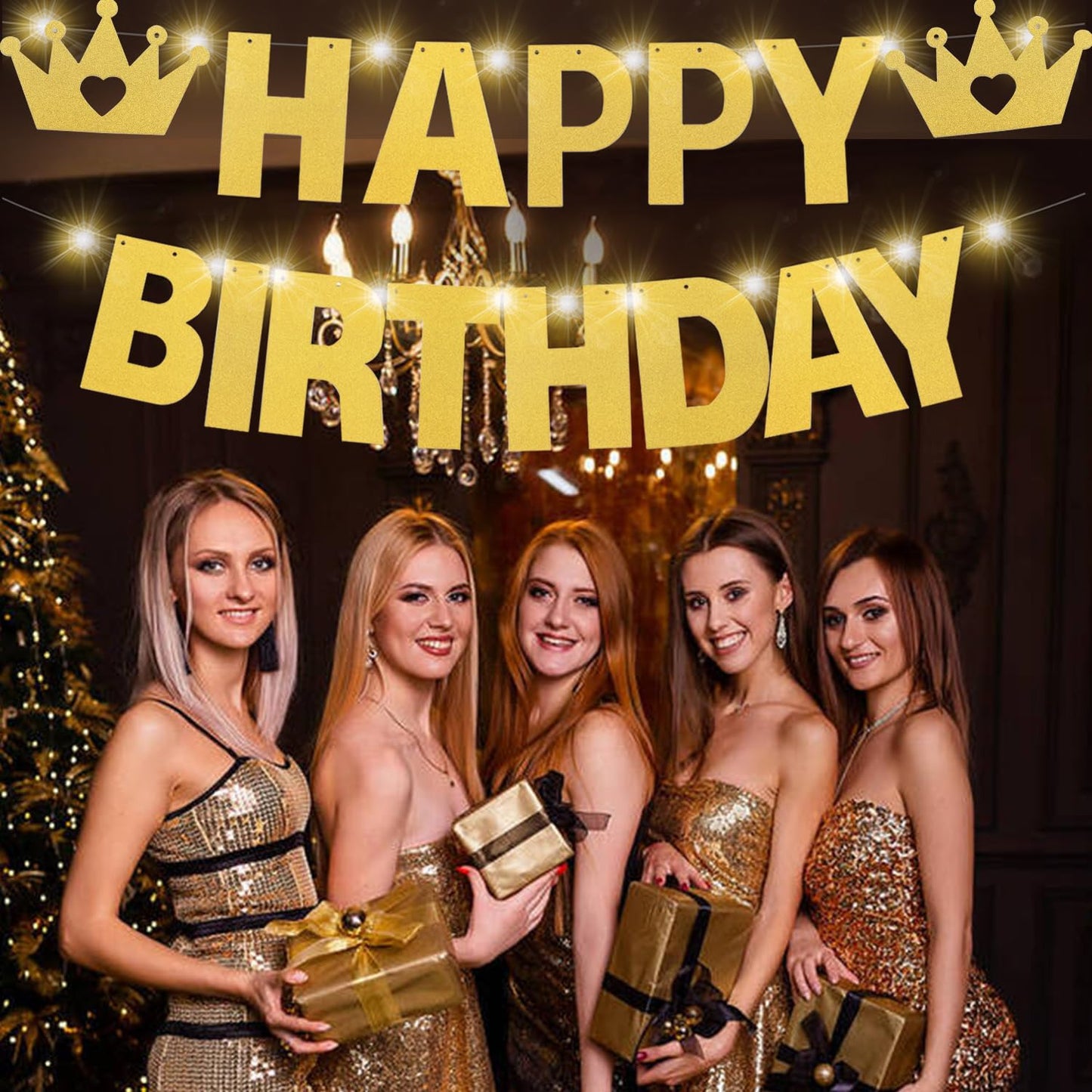 175Pcs DIY Glitter Customizable Banner Kit Custom Banner Happy Birthday Personalized Letter Banners Decor for Christmas Baby Shower Birthday Party Decorations Supplies(Glitter Gold）