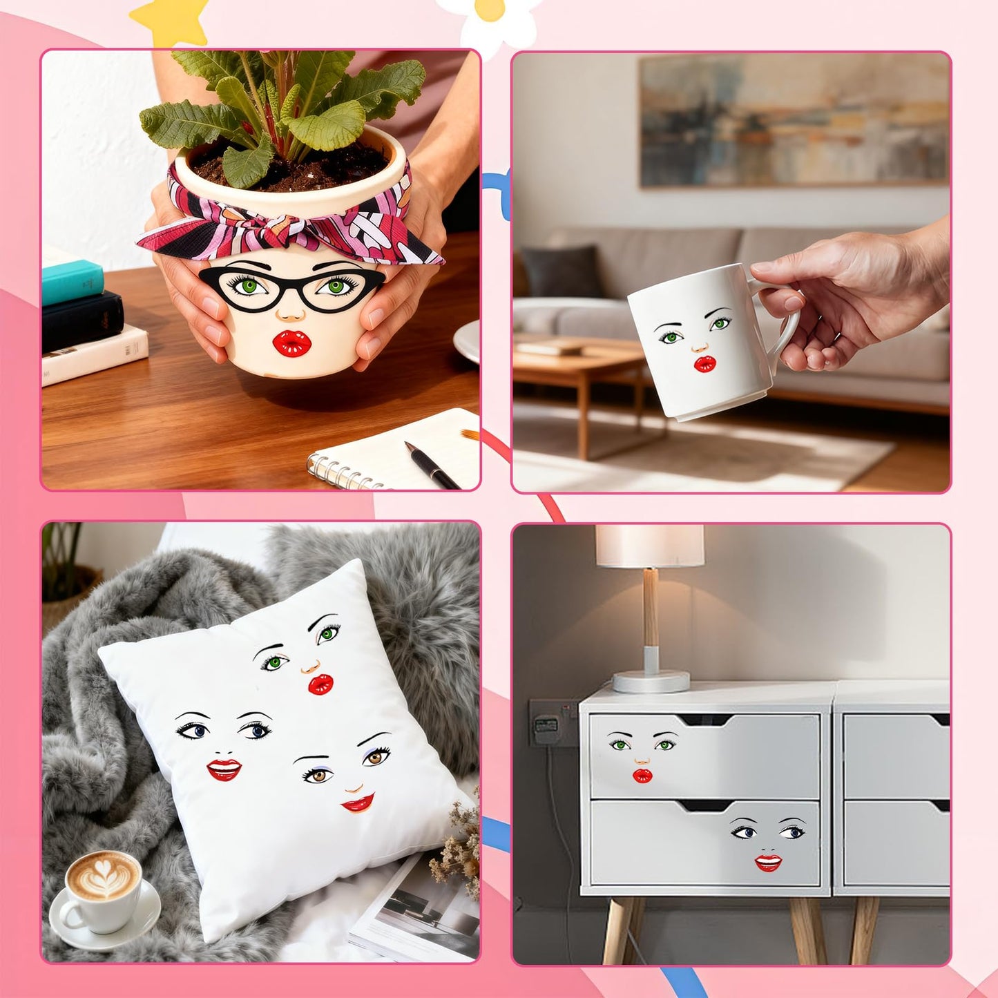 DIY Flower Pot Painting Kit with Face Stickers & Ribbons – Funny Plant Pot Craft, Creative Garden Decor for Journals Gifts Parties