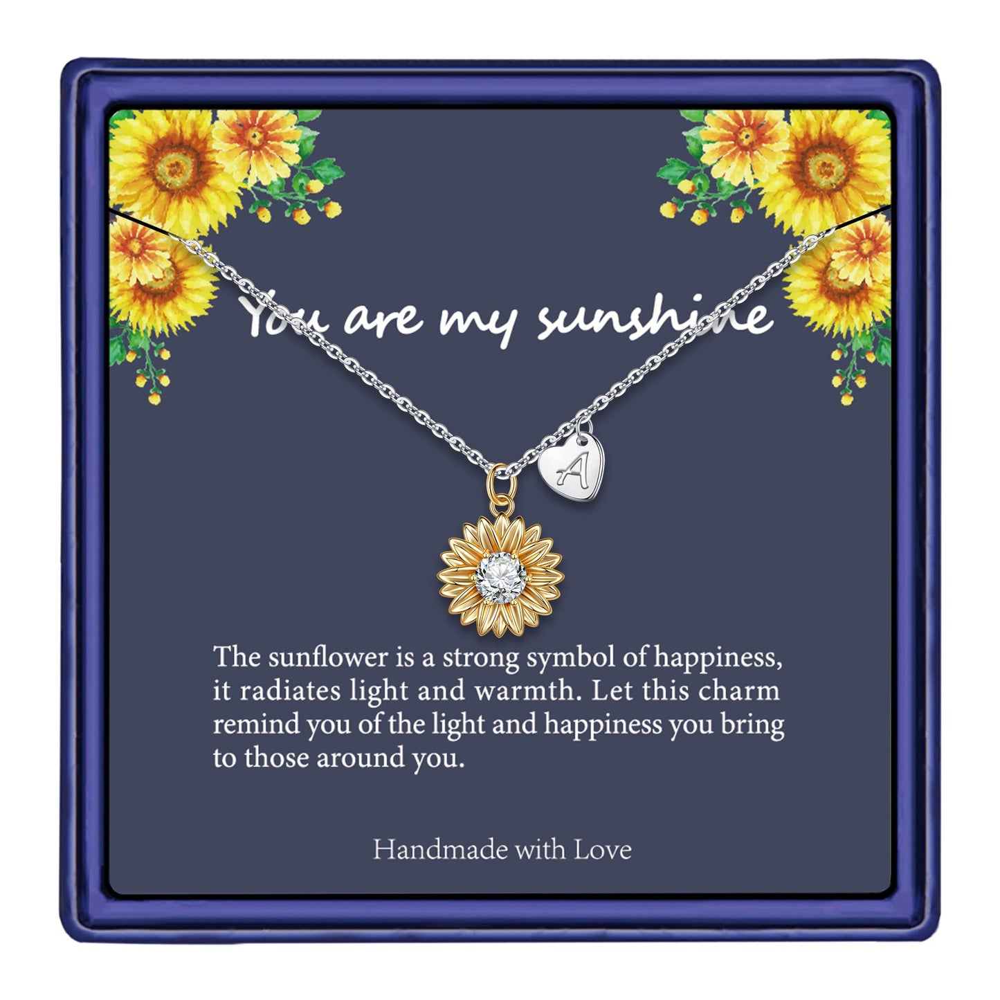 MONOZO Initial Sunflower Necklace for Women Trendy, 14k Gold Plated Sunflower Necklace Pendant CZ Heart Letter Initial Necklace You Are My Sunshine Gifts Sunflower Jewelry A