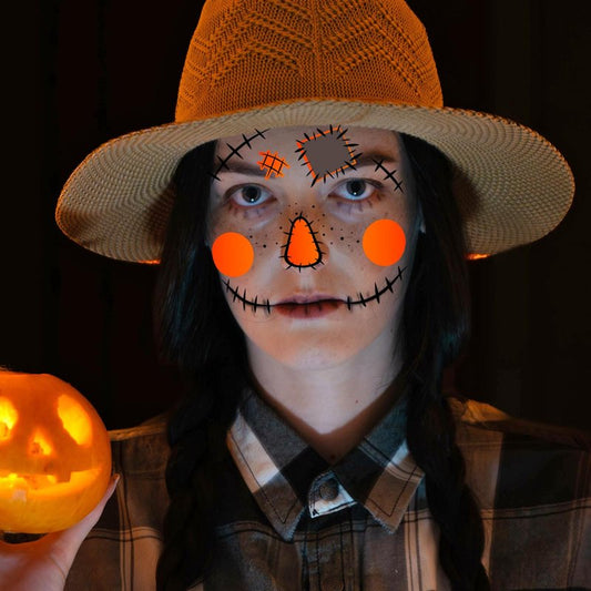 HOWAF 4 Sheets Scarecrow Face Tattoos for Halloween Scarecrow Costume, Straw Witch Sunflower Temporary Tattoos for Scarecrows Cosplay Supplies, Scarecrows Fake Tattoos Full Face Tattoo