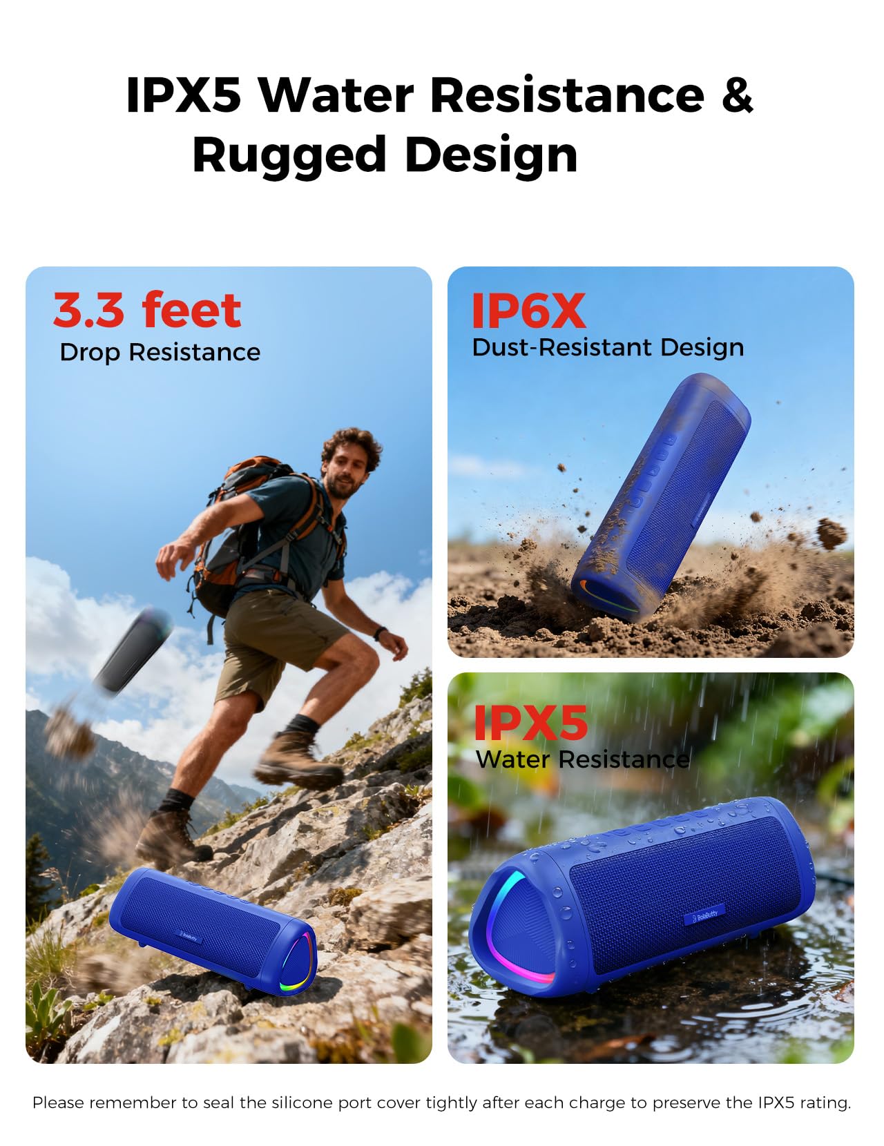BolaButty Bluetooth Speaker with HD Sound, Portable Wireless, IPX5 Waterproof, Up to 20H Playtime, TWS Pairing, BT5.3, for Home/Party/Outdoor/Beach, Electronic Gadgets, Birthday Gift (Blue)