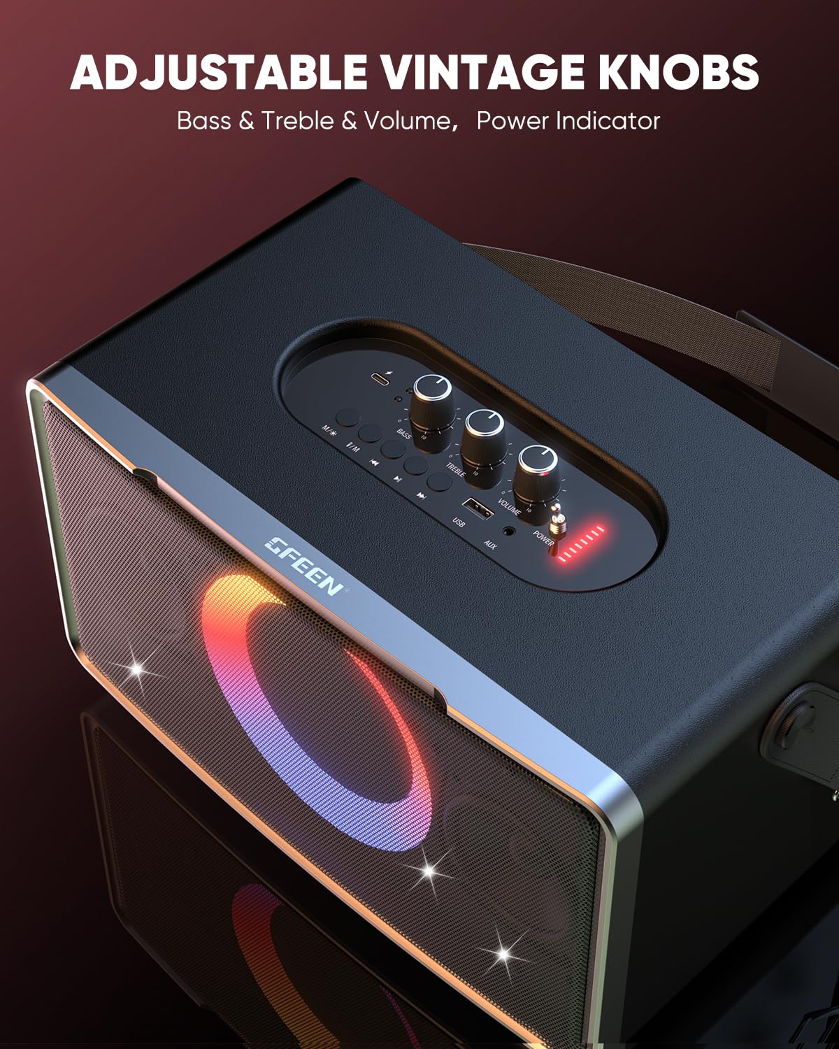GFEEN Portable Bluetooth Speaker: 200W Peak, Deep Bass, 15H Playtime, Large Party Wireless Speakers, Powerful Loud Sound, Light Show, Fast Charging for Outdoor, Backyard, Home(Silver with 2Mic)