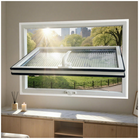 28x24in Windows for houses, 360° Rotation Sliding Window, Flush Mount Rotating Ventilated Windows, Basement Window with Tempered Glass, for Bathroom/Kitchen/Warehouse/Playhouse (White, 28x24in)