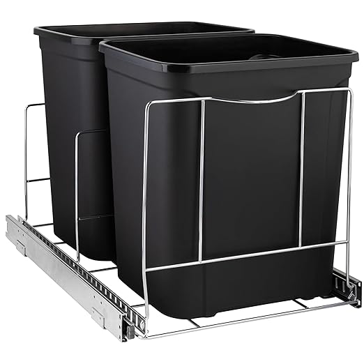 HOLDN’ STORAGE Pull Out Double Trash Can Under Cabinet - Two 7 Gallon Trash Can Included, Adjustable, Heavy Duty with Lifetime Limited Warranty 17¾” Wide Cabinet Opening - Anti Rust Chrome Finish