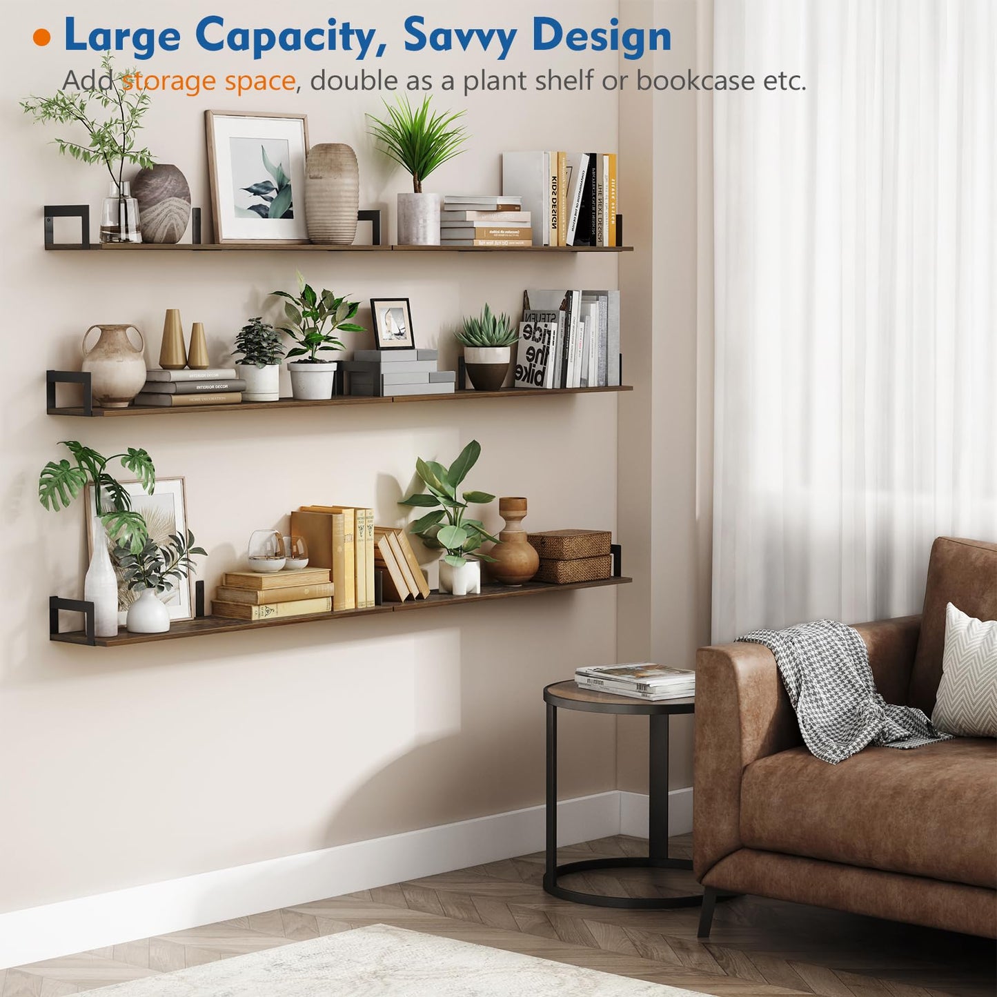 Harwaya Floating Shelves for Wall 36 Inches Long 8 Inch Deep, Large Wall Book Shelves for Bedroom, Rustic Wood Hanging Bookshelf for Living Room Office Kitchen Closet Organizers and Storage - Set of 3
