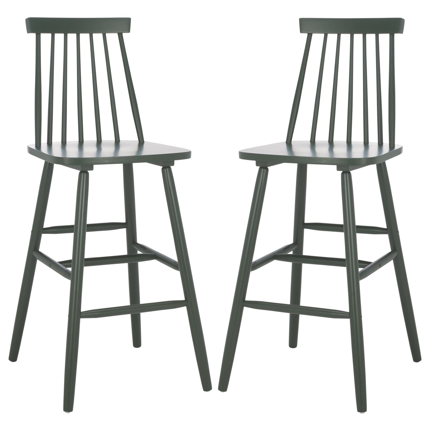 SAFAVIEH Home Collection - Beaufort Garden Green Solid Wood Bar Stool Set of 2, 30-Inch Seat Height, Farmhouse Windsor Spindle Back Design (BST8500G-SET2)